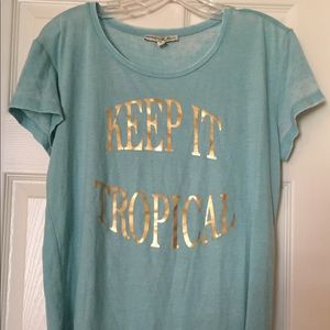 Express One Eleven Graphic Tee Light Blue and Gold